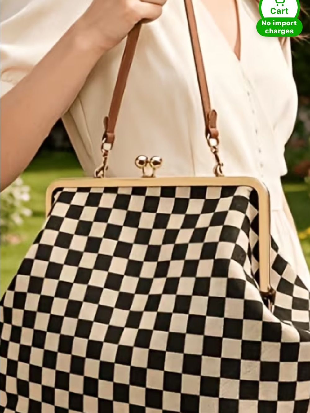 Classic Checkered Frame Top-Handle Bag by